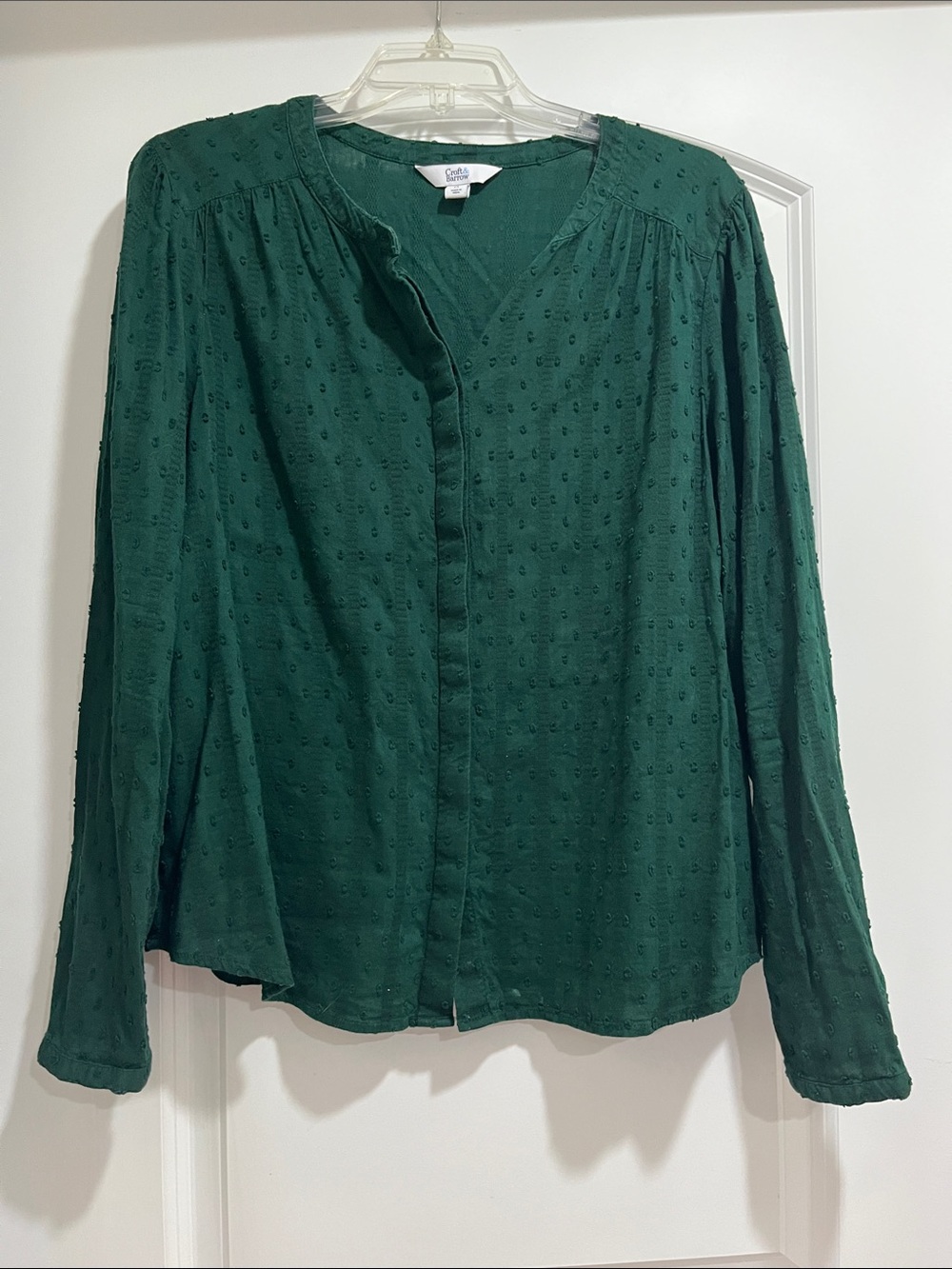 croft & barrow Forest Green Swiss Dot Button-Front Blouse